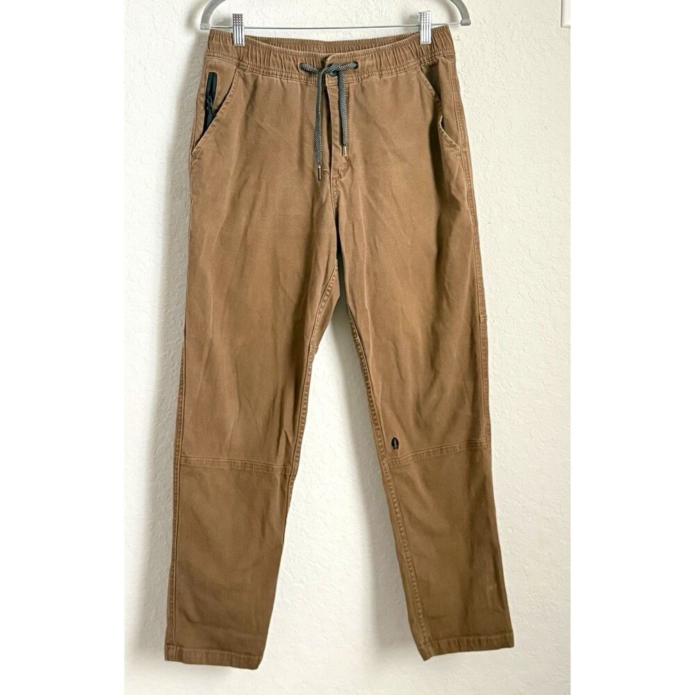 beardedgoat Men’s Brown Casual Flat Front Pants Pockets Drawstring M 36"